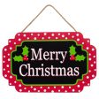 12  Scalloped Wooden Sign: Merry Christmas Holly Online