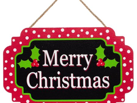 12  Scalloped Wooden Sign: Merry Christmas Holly Online