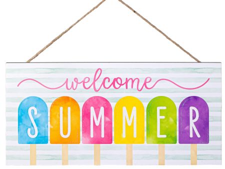 12  Wooden Sign: Welcome Summer Glitter Popsicles Fashion