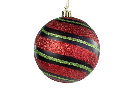 100MM Diagonal Glitter Stripe Ball Ornament: Black, Red, Lime Cheap