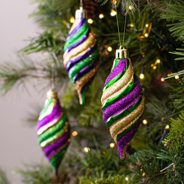 4  Purple, Green, Gold Swirl Ornaments (6) For Discount