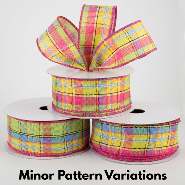 1.5  Montana Plaid Ribbon: Yellow, Fuchsia, Lime (10 Yards) Online Sale