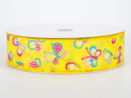 1.5  Glitter Butterfly Ribbon: Yellow (50 Yards) Online Hot Sale