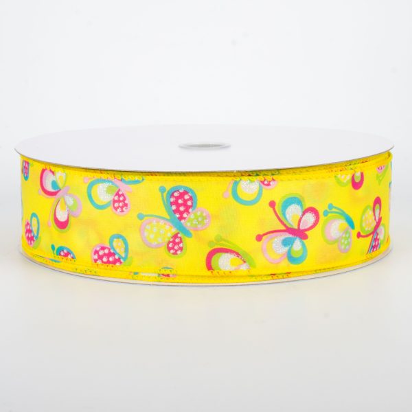 1.5  Glitter Butterfly Ribbon: Yellow (50 Yards) Online Hot Sale