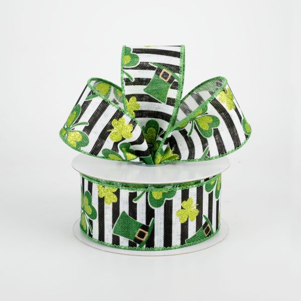 1.5  St. Patrick s Clovers & Hats Stripe Ribbon (10 Yards) Sale