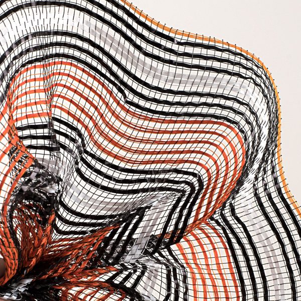 10  Fabric Bold Stripe Mesh: Orange, Black, White Hot on Sale