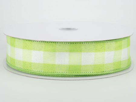 1.5  Woven Buffalo Plaid Ribbon: Lime & White (50 Yards) Hot on Sale