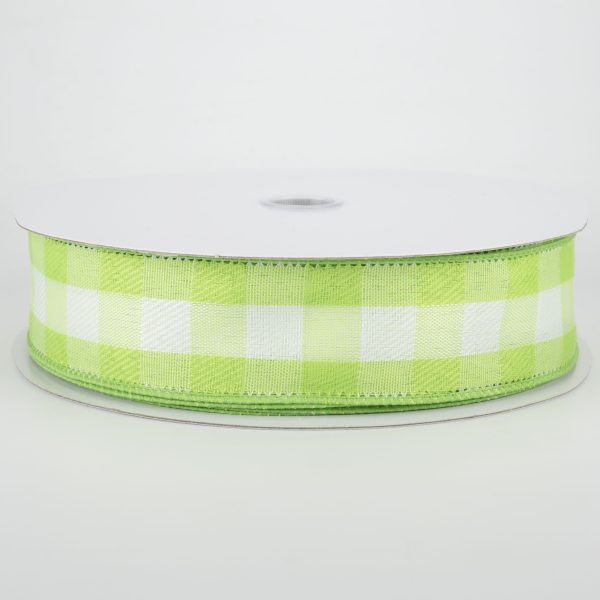 1.5  Woven Buffalo Plaid Ribbon: Lime & White (50 Yards) Hot on Sale