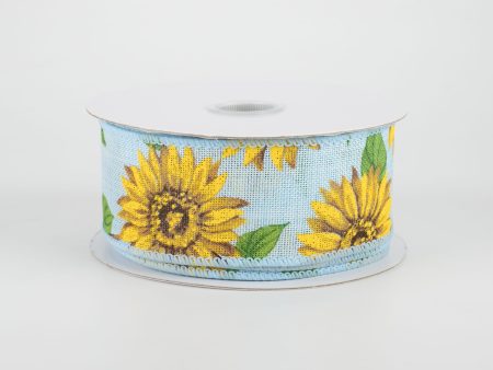 1.5  Linen Sunflower Ribbon: Light Blue (10 Yards) Online now