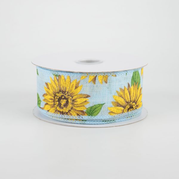 1.5  Linen Sunflower Ribbon: Light Blue (10 Yards) Online now