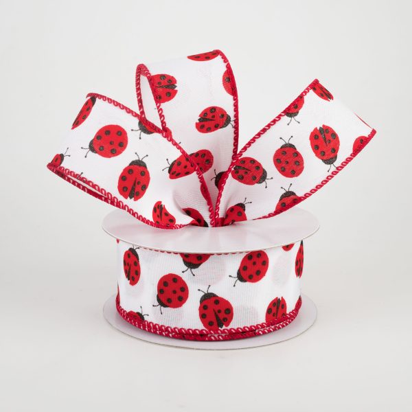 1.5  White Satin Ladybugs Ribbon (10 Yards) Cheap