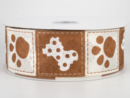 2.5  Doggie Paw Prints Bones Ribbon: Brown & Ivory (50 Yards) For Discount