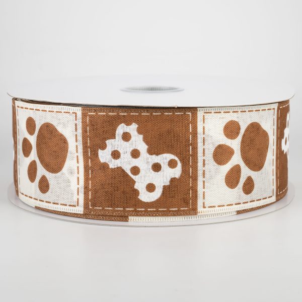 2.5  Doggie Paw Prints Bones Ribbon: Brown & Ivory (50 Yards) For Discount