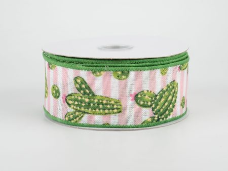 1.5  Cactus Stripe Ribbon: Pink & White (10 Yards) Supply