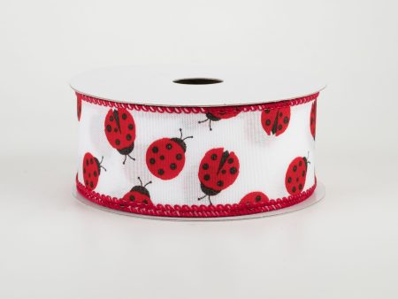 1.5  White Satin Ladybugs Ribbon (10 Yards) Cheap