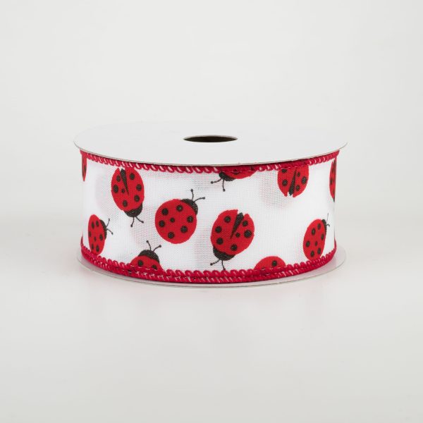 1.5  White Satin Ladybugs Ribbon (10 Yards) Cheap