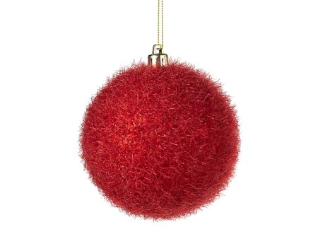 100MM Flocked Glitter Ball Ornament: Red on Sale