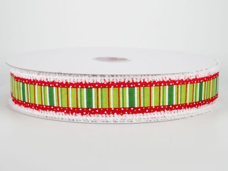 1.5  Whimsical Christmas Dot & Stripe Snowy Edge Ribbon (50 Yards) For Cheap