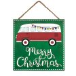 10  Square Wooden Sign: Merry Christmas Vintage Bus Sale