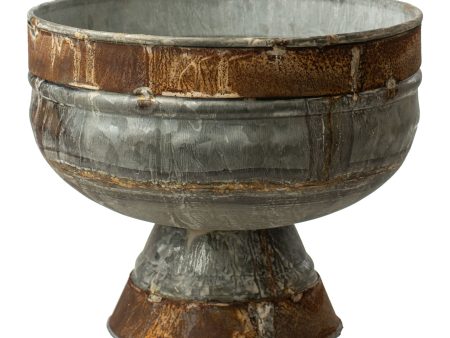 10  Iron Compote Vase: Rustic Galvanized For Sale