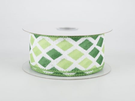 1.5  Mosaic Diamond Pattern Ribbon: Green & Mint (10 Yards) Hot on Sale