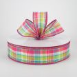 1.5  Bertie Plaid Ribbon: Fuchsia, Turquoise, Yellow, White (50 Yards) Sale