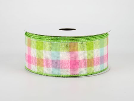 1.5  Woven Checks Ribbon: Aqua, Pink, Light Green (10 Yards) Supply