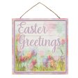 10  Square Wooden Sign: Tulip Easter Greetings For Sale