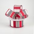 1.5  Florida Stripe Ribbon: Red, White & Grey (10 Yards) For Discount