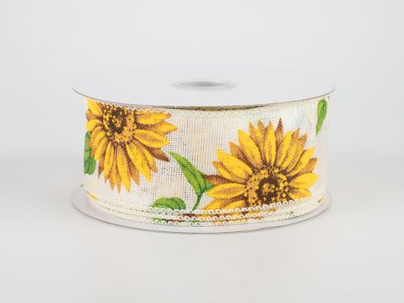 1.5  Linen Sunflower Ribbon: Ivory (10 Yards) Online now