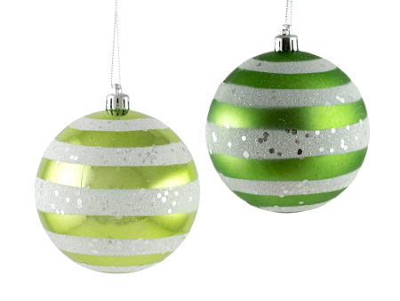 100MM Horizontal Stripe Ball Ornaments: Lime & Green (Box of 12) Online