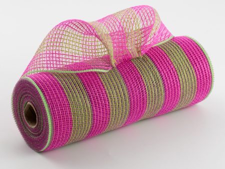 10  Thin Stripe Fabric Mesh: Hot Pink & Fresh Green Online Sale