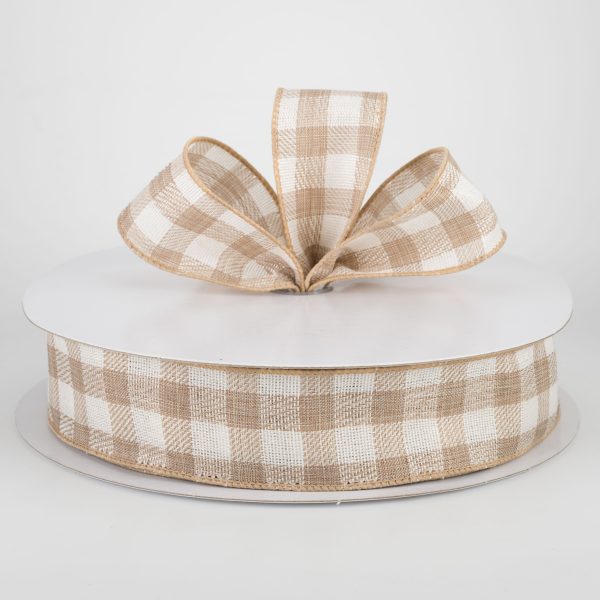 1.5  Woven Buffalo Plaid Ribbon: Natural & Cream (50 Yards) Online now