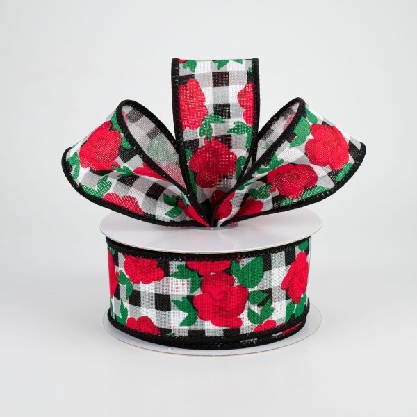 1.5  Red Roses & Gingham Ribbon (10 Yards) Hot on Sale