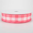 1.5  Woven Buffalo Plaid Ribbon: Coral & White (50 Yards) For Sale