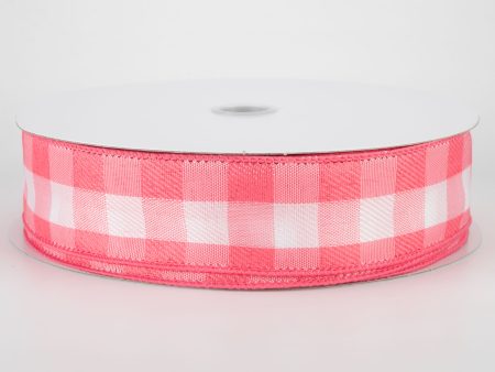 1.5  Woven Buffalo Plaid Ribbon: Coral & White (50 Yards) For Sale