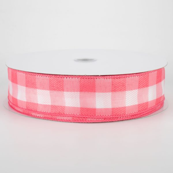 1.5  Woven Buffalo Plaid Ribbon: Coral & White (50 Yards) For Sale