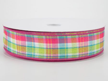 1.5  Bertie Plaid Ribbon: Fuchsia, Turquoise, Yellow, White (50 Yards) Sale