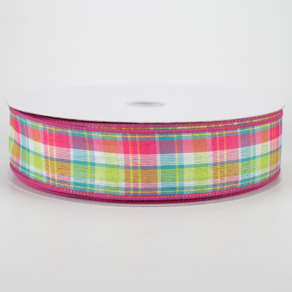 1.5  Bertie Plaid Ribbon: Fuchsia, Turquoise, Yellow, White (50 Yards) Sale