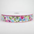 1.5  Watercolor Flowers on Linen Ribbon: Fuchsia & Blue (50 Yards) Online Sale