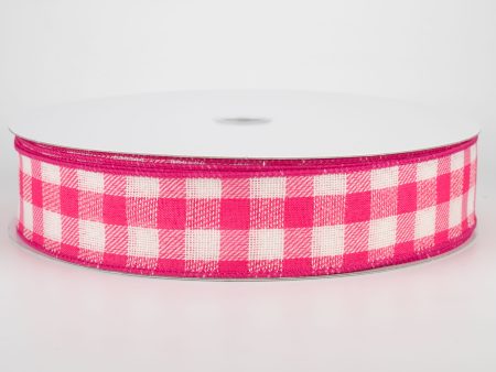 1.5  Woven Buffalo Plaid Ribbon: Fuchsia & Cream (50 Yards) on Sale