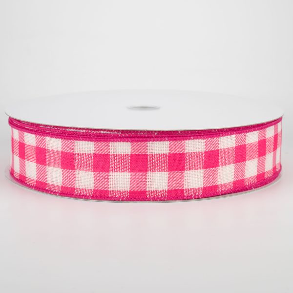 1.5  Woven Buffalo Plaid Ribbon: Fuchsia & Cream (50 Yards) on Sale