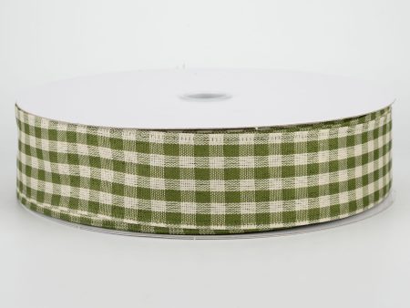 1.5  Primitive Gingham Ribbon: Moss & Natural (50 Yards) Cheap