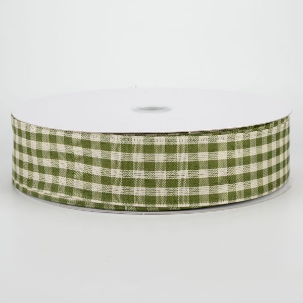 1.5  Primitive Gingham Ribbon: Moss & Natural (50 Yards) Cheap