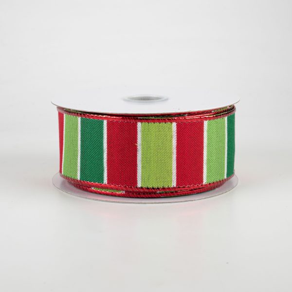 1.5  Holiday Bright Stripes Ribbon: Emerald, Lime, Fresh, Red (10 Yards) on Sale