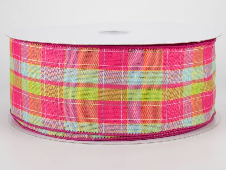 2.5  Emily Plaid Ribbon: Fuchsia, Aqua, Lime, Yellow (50 Yards) Cheap