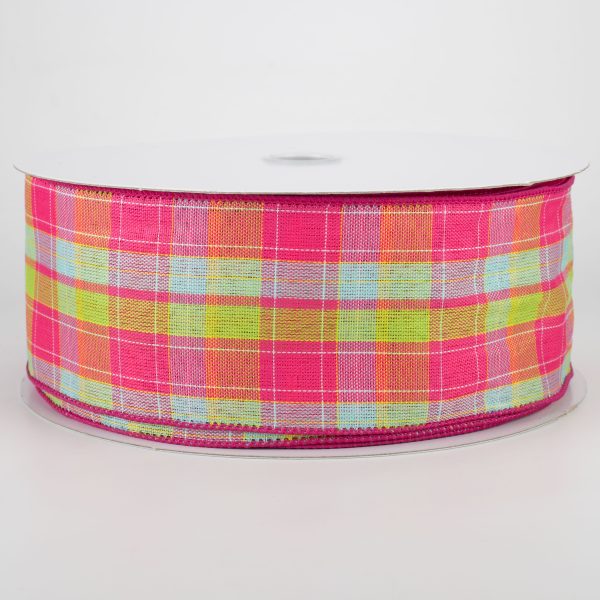 2.5  Emily Plaid Ribbon: Fuchsia, Aqua, Lime, Yellow (50 Yards) Cheap