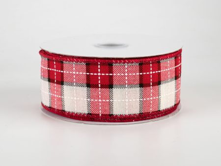 1.5  Windowpane Plaid Ribbon: Red, Ivory, Black (10 Yards) Hot on Sale