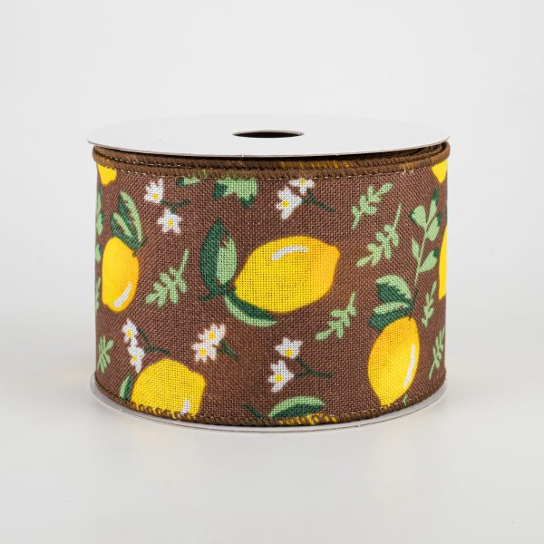 2.5  Lemons & Leaves Ribbon: Brown (10 Yards) on Sale