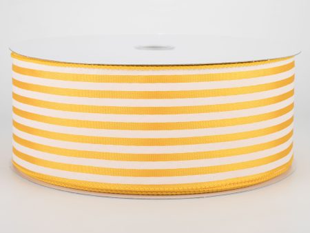 2.5  Cabana Stripes Ribbon: White on Sunflower Satin (50 Yards) Fashion